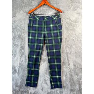 J. McLaughlin Ross Pants Womens 6 Tartan Navy Green Gold Plaid Stretch Legging